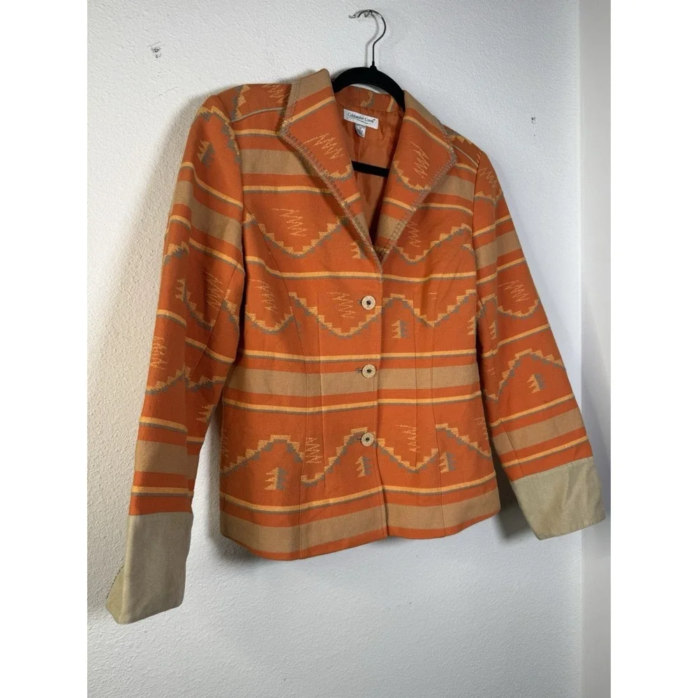 Coldwater Creek Southwestern Aztec Blazer Jacket 10 Coat Coral Orange Gray Lined